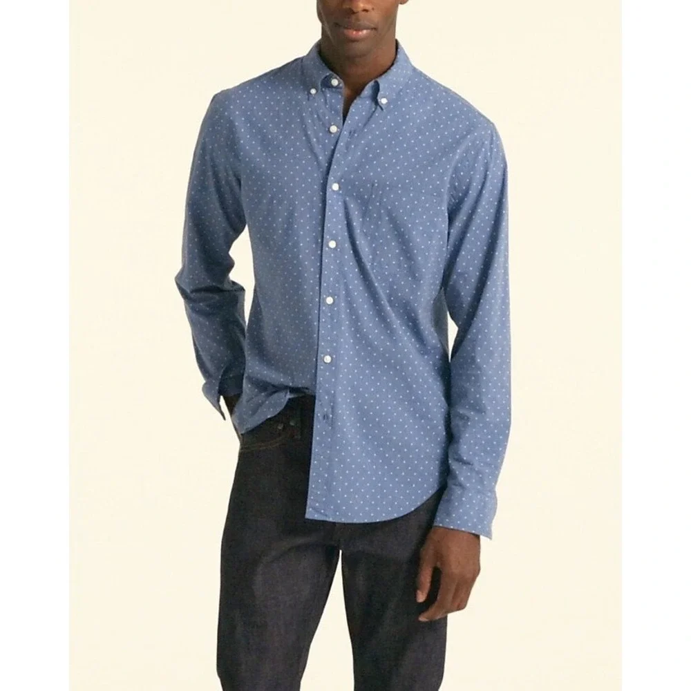 J. Crew Men's Flex Washed Slim Fit Blue Printed Button Down Shirt- Size S